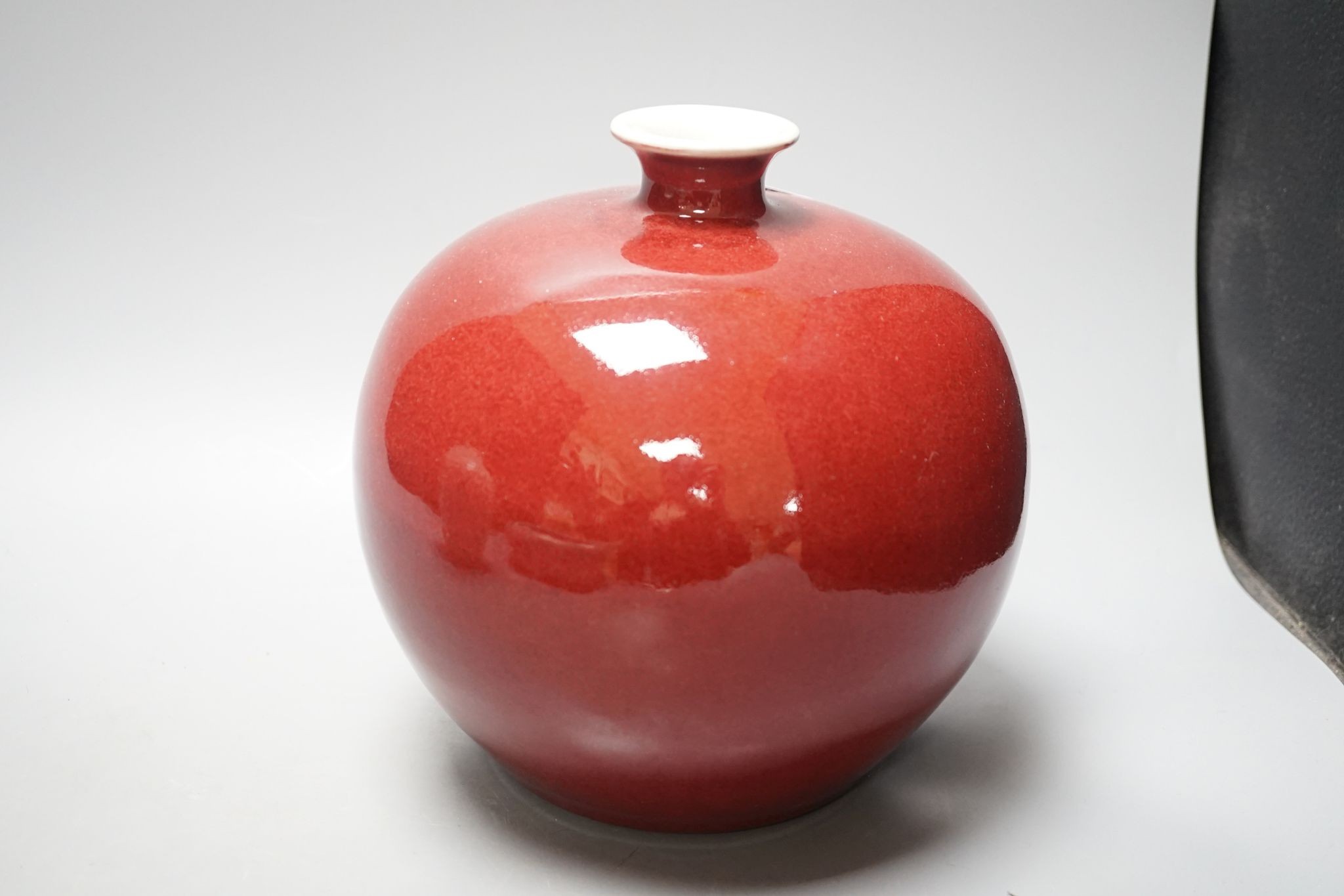 A Chinese oxblood vase, crackle glaze vase and enamelled bowl